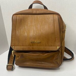 Steve Madden Cognac Leather Backpack with Gold Accents